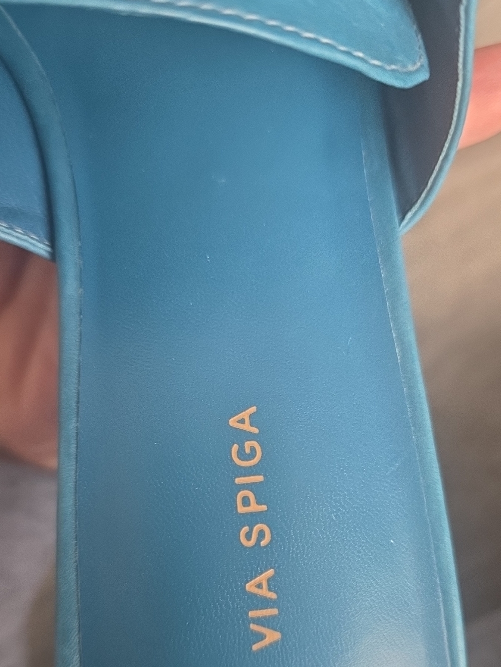 Like NewVia Spiga Blue Leather Slide Sandals with Silver Ring Zipper - Picture 10 of 11